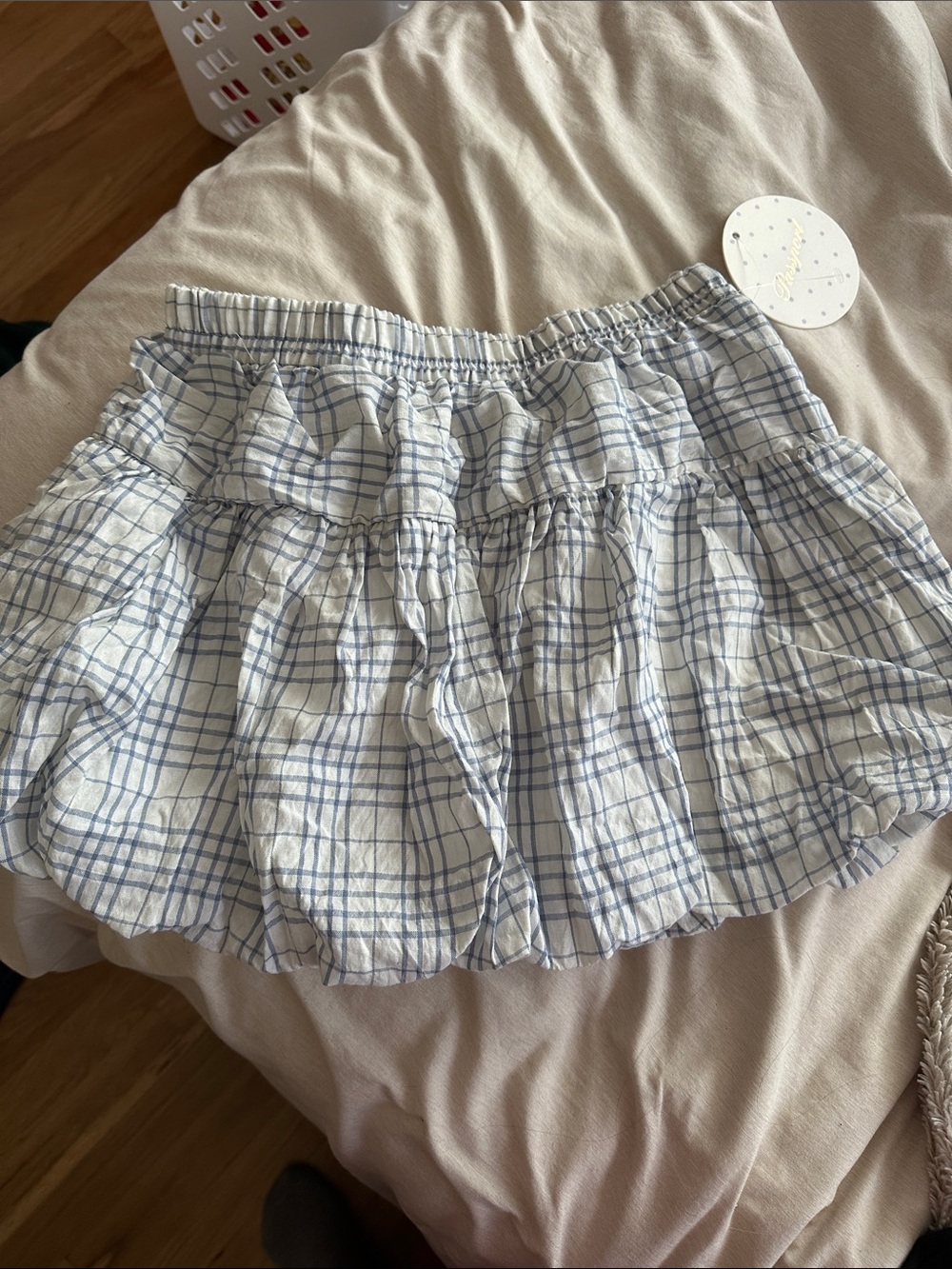 Passport White and Blue Plaid Tiered Skirt - Girls